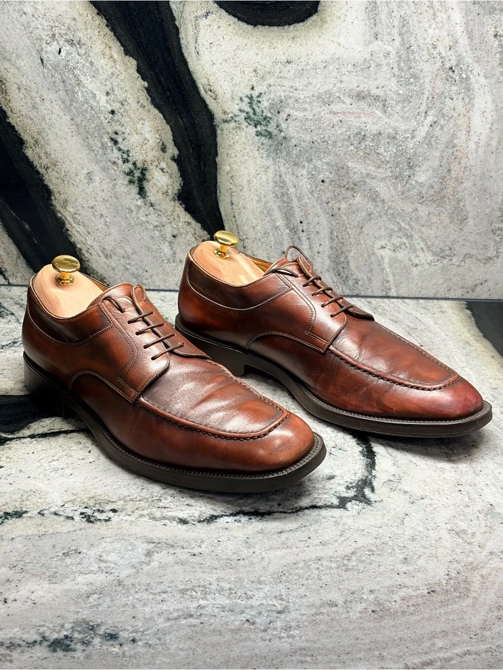 Santoni Nuvola Men’s US 10.5 Brown Leather Apron Toe Derby Italy UK 9.5